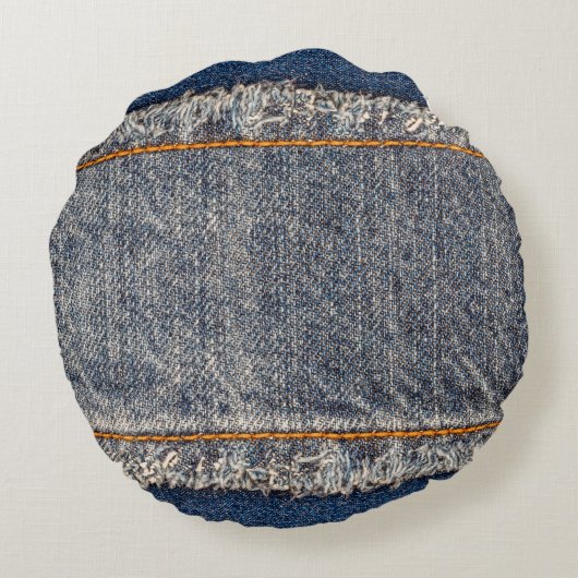 Denim blue jeans fabric frame. Bleached denim fabr ラウンドクッション (裏面)