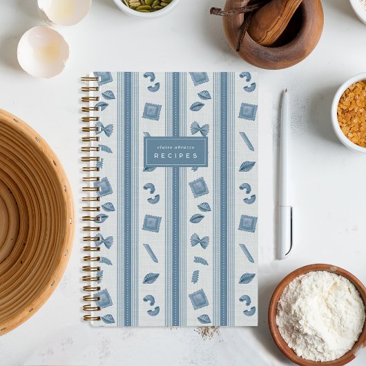 Denim Blue Pasta Market Stripe Personalized Recipe ノートブック