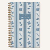 Denim Blue Pasta Market Stripe Personalized Recipe ノートブック (正面)