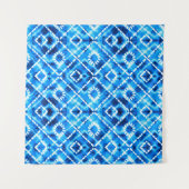 Denim blue tie die texture repeat modern pattern タペストリー (正面(横))
