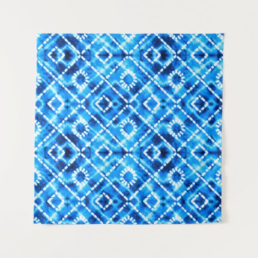 Denim blue tie die texture repeat modern pattern タペストリー (正面(横))