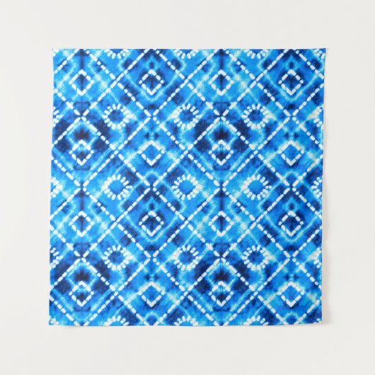 Denim blue tie die texture repeat modern pattern タペストリー (正面)