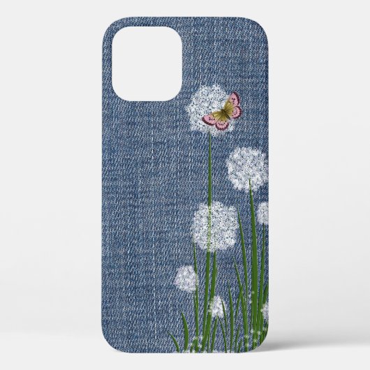 Denim Case-Mate iPhoneケースに花をパフ iPhoneケース (裏面)