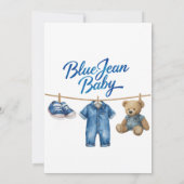 Denim Clothesline Boy Blue Jean Baby Shower 招待状 (裏面)