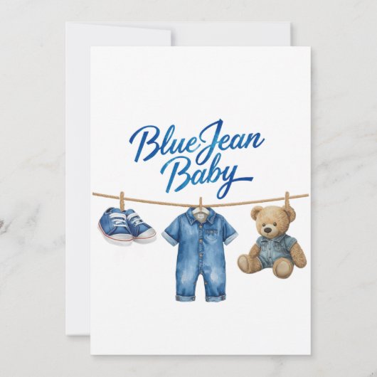 Denim Clothesline Boy Blue Jean Baby Shower 招待状 (裏面)