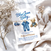 Denim Clothesline Boy Blue Jean Baby Shower 招待状