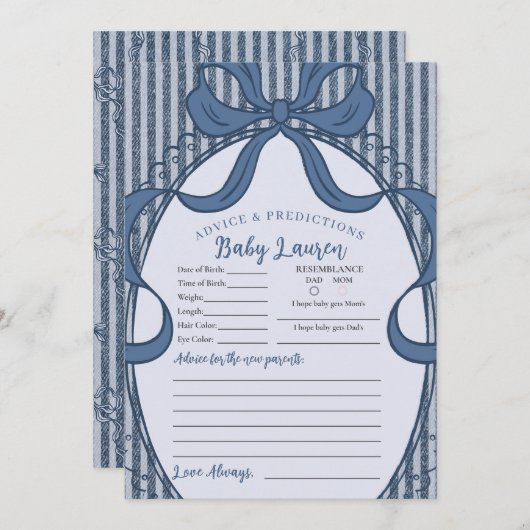 Denim Coquette Bow Blue Jean Advice for Baby Card 招待状 (正面/裏面)