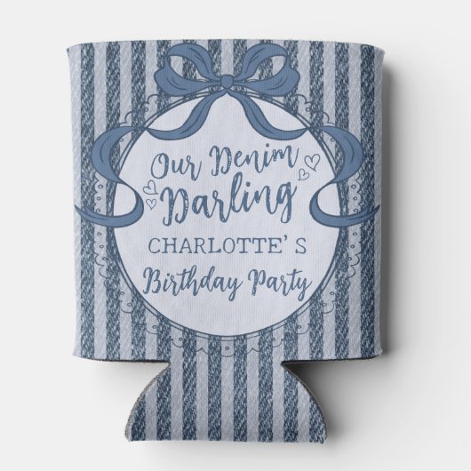 Denim Coquette Bow Blue Jean Baby Birthday Favor 缶クーラー (裏面)