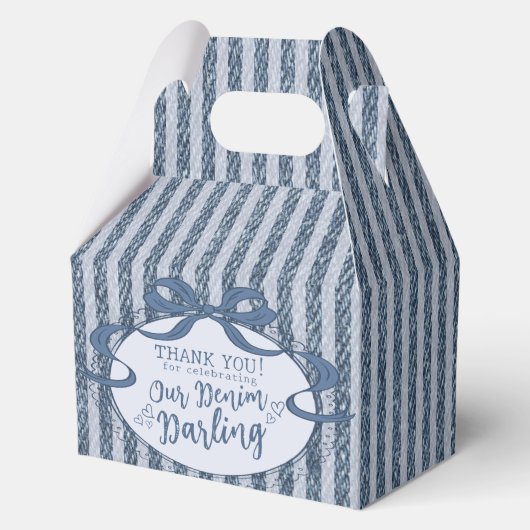 Denim Coquette Bow Blue Jean Baby Birthday Favors フェイバーボックス (正面)