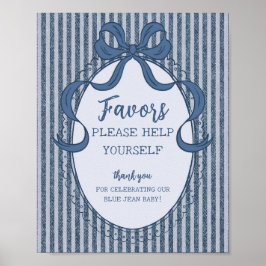 Denim Coquette Bow Blue Jean Baby Favors Sign ポスター
