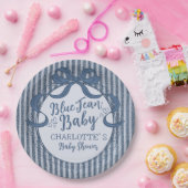 Denim Coquette Bow Blue Jean Baby Shower ペーパープレート (パーティー)