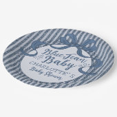 Denim Coquette Bow Blue Jean Baby Shower ペーパープレート (アングル)