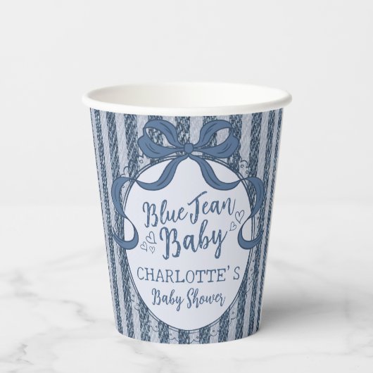 Denim Coquette Bow Blue Jean Baby Shower 紙コップ (裏面)