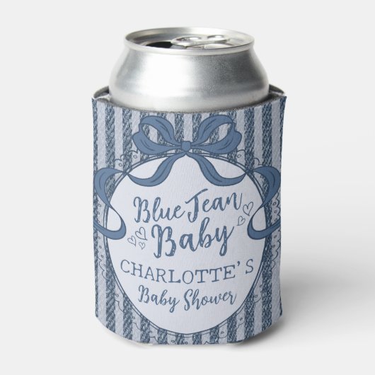 Denim Coquette Bow Blue Jean Baby Shower Favor 缶クーラー (缶正面)