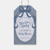 Denim Coquette Bow Blue Jean Baby Shower Favors ギフトタグ (正面)