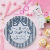 Denim Coquette Bow Blue Jean Birthday Party ペーパープレート (パーティー)