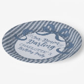 Denim Coquette Bow Blue Jean Birthday Party ペーパープレート (アングル)