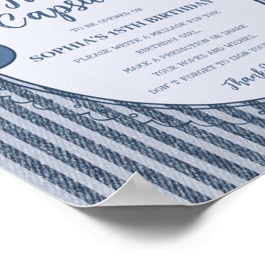 Denim Coquette Bow Blue Jean Birthday Time Capsule ポスター (角)