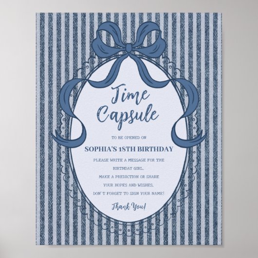 Denim Coquette Bow Blue Jean Birthday Time Capsule ポスター (正面)