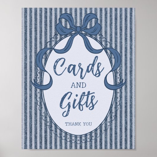 Denim Coquette Bow Blue Jean Cards and Gifts Sign ポスター (正面)