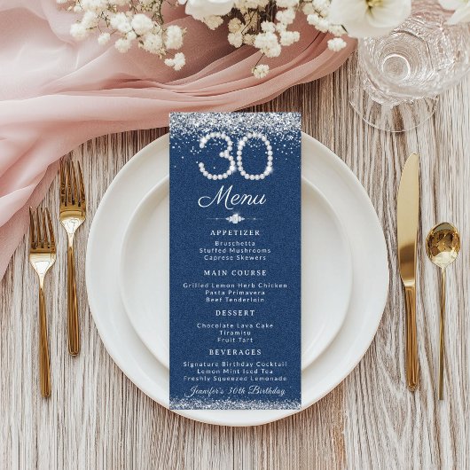 Denim & Diamonds 30th Birthday Dinner Flat Menu メニュー