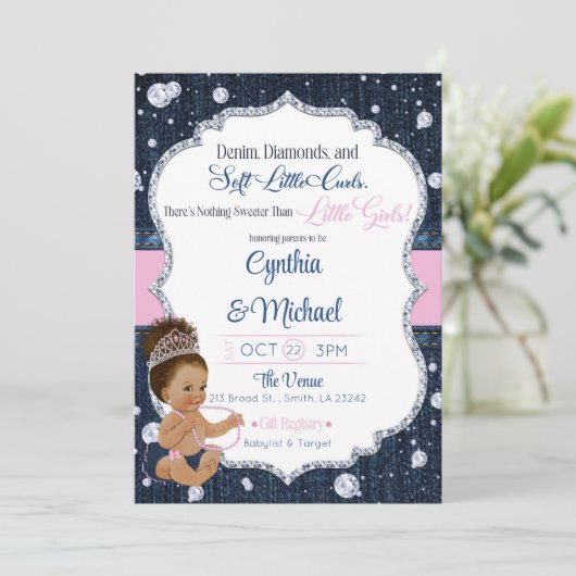 Denim & Diamonds Baby Shower 招待状 (スタンド正面)
