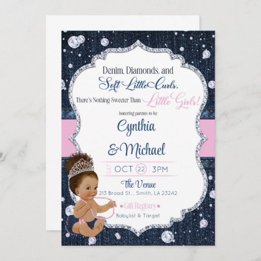 Denim & Diamonds Baby Shower 招待状 (正面/裏面)