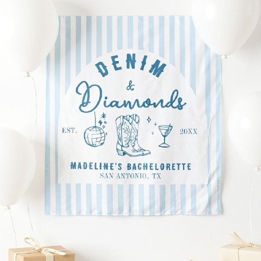 Denim Diamonds Bachelorette Backdrop Hand Drawn タペストリー