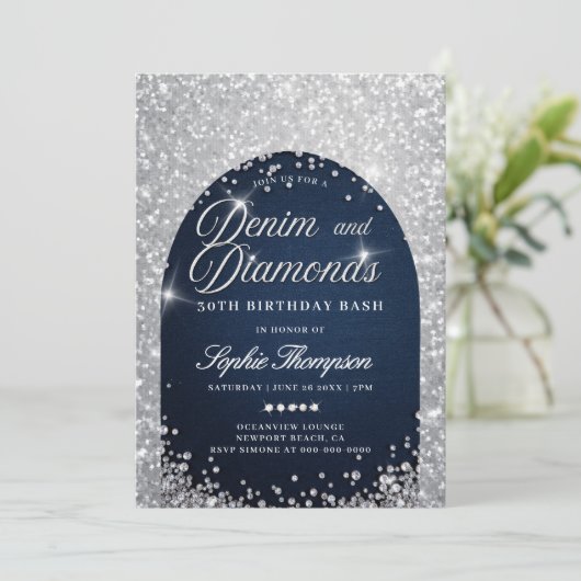 Denim Diamonds Bling Arch 30th Birthday Party 招待状 (スタンド正面)
