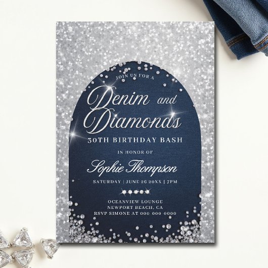 Denim Diamonds Bling Arch 30th Birthday Party 招待状