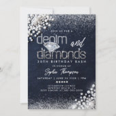 Denim Diamonds Bling Classy 30th Birthday Party 招待状 (正面)