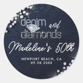 Denim Diamonds Bling Classy Elegant Party Custom ラウンドシール