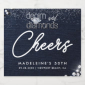 Denim Diamonds Bling Classy Elegant Party Favor スパークリングワインラベル (シングルラベル)