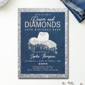 Denim Diamonds Bling Frame 30th Birthday Party 招待状