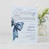 Denim Diamonds Blue Bow Chic Glam Bridal Shower 招待状 (スタンド正面)