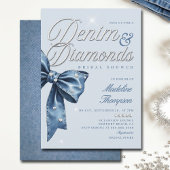 Denim Diamonds Blue Bow Chic Glam Bridal Shower 招待状