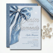 Denim Diamonds Blue Bow Script Chic Bridal Shower 招待状