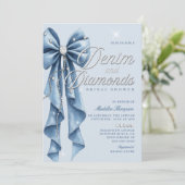 Denim Diamonds Blue Bow Script Glam Bridal Shower 招待状 (スタンド正面)