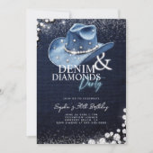 Denim Diamonds Cowgirl Hat 30th Birthday Party 招待状 (正面)