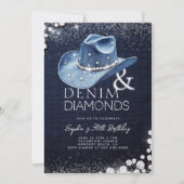 Denim Diamonds Cowgirl Hat Bling 30th Birthday 招待状 (正面)