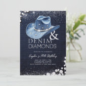 Denim Diamonds Cowgirl Hat Bling 30th Birthday 招待状 (スタンド正面)