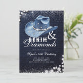 Denim Diamonds Cowgirl Hat Script 30th Birthday 招待状 (スタンド正面)