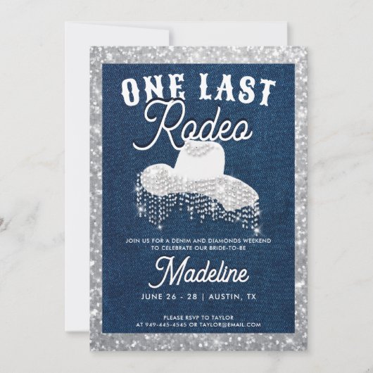 Denim Diamonds Cowgirl Last Rodeo Bachelorette 招待状 (正面)