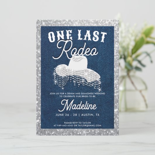 Denim Diamonds Cowgirl Last Rodeo Bachelorette 招待状 (スタンド正面)