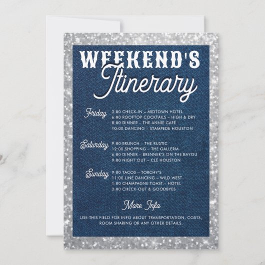 Denim Diamonds Cowgirl Last Rodeo Bachelorette 招待状 (裏面)