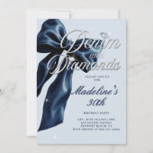 Denim Diamonds Dark Blue Bow 30th Birthday Party 招待状 (正面)