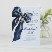 Denim Diamonds Dark Blue Bow 30th Birthday Party 招待状 (スタンド正面)
