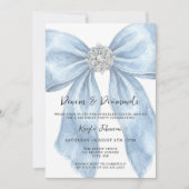 Denim Diamonds Elegant Blue Watercolor Bow 招待状 (正面)