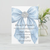 Denim Diamonds Elegant Blue Watercolor Bow 招待状 (スタンド正面)