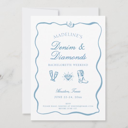 Denim Diamonds Hand Writing Bachelorette Weekend 招待状 (正面)